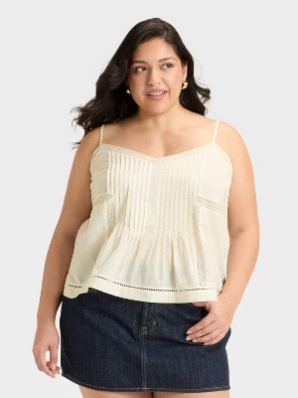 Universal Thread | Ivory Pintuck Lace Camisole Tank | Adjustable Straps | Size S